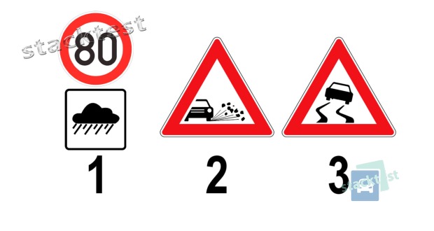 Které z uvedených značek platí pouze po dobu, kdy je vozovka mokrá?