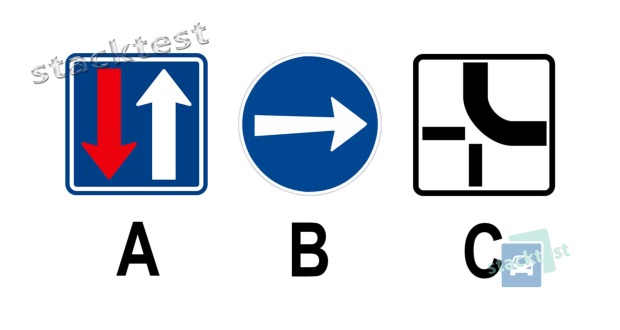 Která značka ukazuje příkazový směr jízdy na křižovatce?