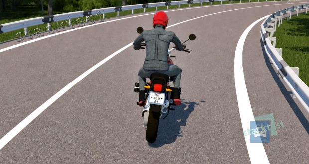 Při průjezdu mírné zatáčky na motocyklu: