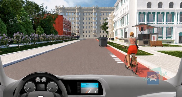 Cyklistovi, který dává znamení o změně směru jízdy proto, aby mohl přejet z vyhrazeného jízdního pruhu pro cyklisty do průběžného pruhu, řidič jedoucí v přilehlém pruhu: