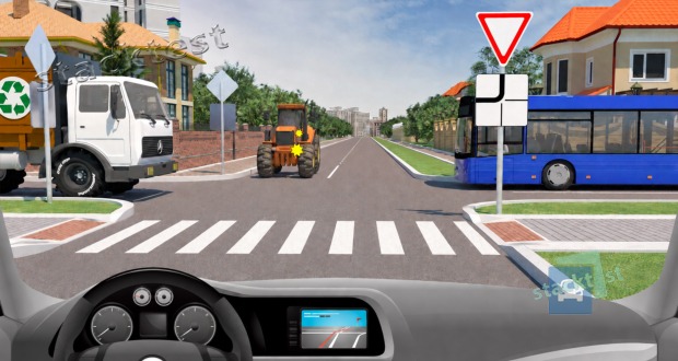 Řidič vozidla z výhledu musí ve vyobrazené dopravní situaci: