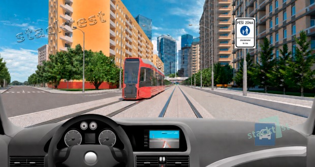Řidič vozidla z výhledu se chystá odbočit vlevo. Musí dát přednost v jízdě tramvaji?