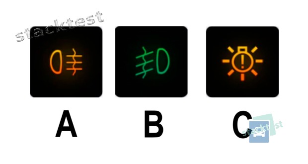 Který z uvedených sdělovačů informuje řidiče motorového vozidla o rozsvícených zadních mlhových světlech?