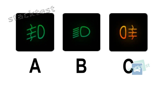 Který z uvedených sdělovačů informuje řidiče motorového vozidla o rozsvícených předních mlhových světlech?