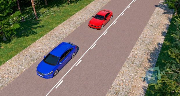 Ar leidžiama dvipusio eismo kelyje raudono automobilio vairuotojui taip lenkti?