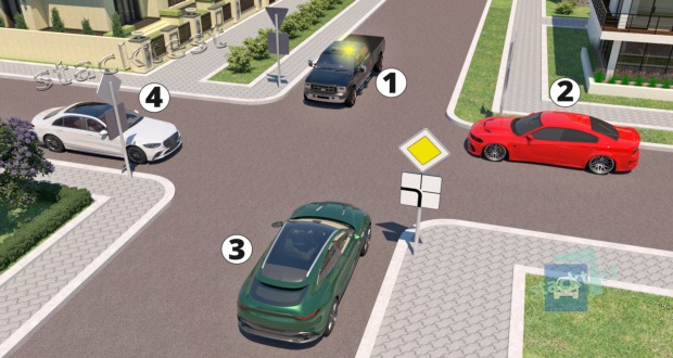 Kuris automobilis per sankryža važiuos trečias?