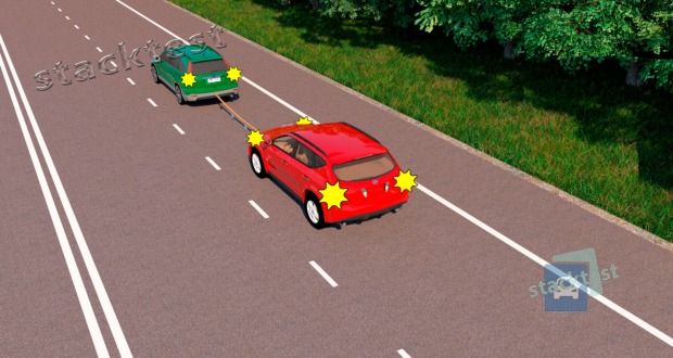Koks atstumas turi būti tarp transporto priemonių naudojant lanksčiąją vilktį?