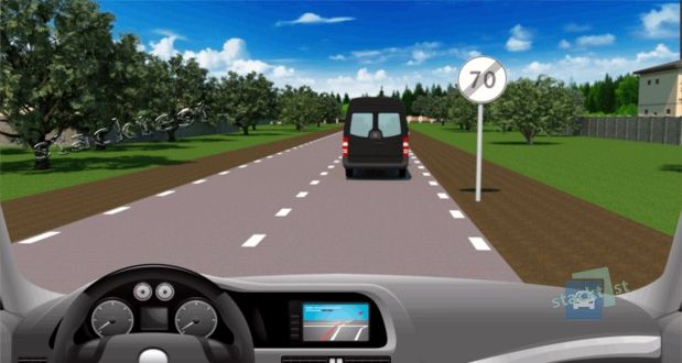 Kokiu didžiausiu greičiu šiame kelio ruože ne gyvenvietėje gali važiuoti lengvojo automobilio vairuotojas?