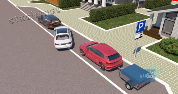 Kurio automobilio vairuotojas statydamas automobilį pažeidė kelių eismo taisykles šioje situacijoje?