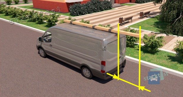Kokiu atstumu gali būti išsikišęs krovinys už transporto priemonės gabaritų gale, kad jo nereikėtų paženklinti?
