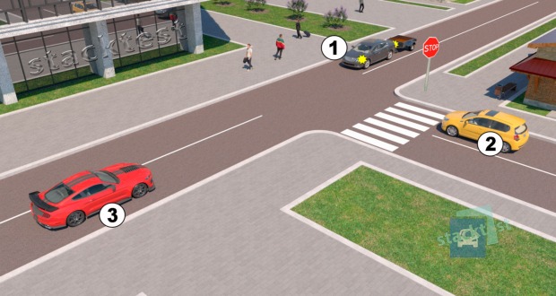 Kokia eilės tvarka automobiliai važiuos per sankryžą?