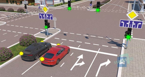 Какому автомобилю разрешено развернуться в показанной ситуации?