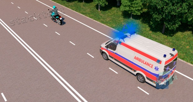 Как должен действовать водитель мотоцикла ,при приближении оперативного транспортного средства?