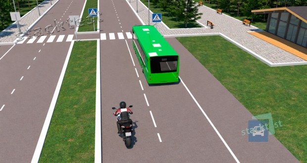 Kā jārīkojas motocikla vadītājam attēlotajā situācijā?