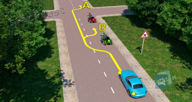 Pa kuru trajektoriju vieglā automobiļa vadītājam atļauts apdzīt?