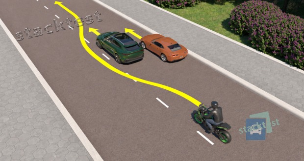 Vai motocikla vadītājam atļauts apdzīt attēlotajā situācijā?