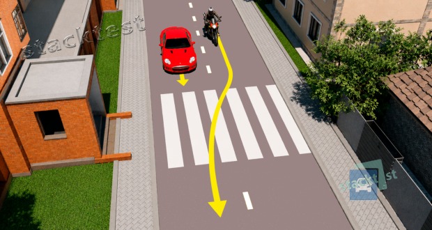 Vai motocikla vadītājam atļauts apdzīt automobili attēlotajā situācijā?