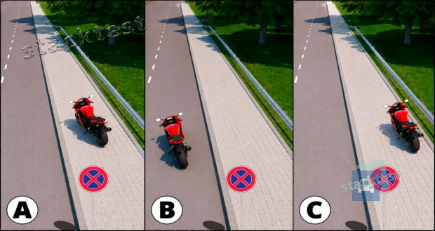 Kur,attēlā,motocikla vadītājs novietojis motociklu pareizi?