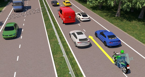 Vai motocikla vadītājam atļauts apsteigt transportlīdzekļus izbraucot starp tiem ārpus apdzīvotas vietas?