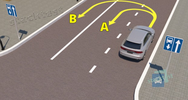 Vai viegla automobiļa vadītajam attelotaja situācijā atļauts apgriezties braukšanai pretējā virzienā?