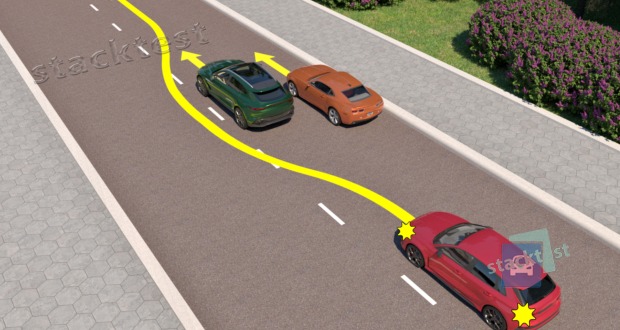 Vai sarkana automobiļa vadītajam atļauts apdzīt attēlotajā situācijā?