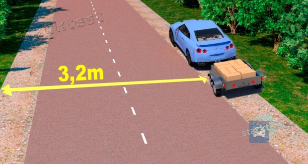 Vai vadītajam atļauts novietot vieglo automobili ar piekabi stāvēšanai attēlotajā situācijā?
