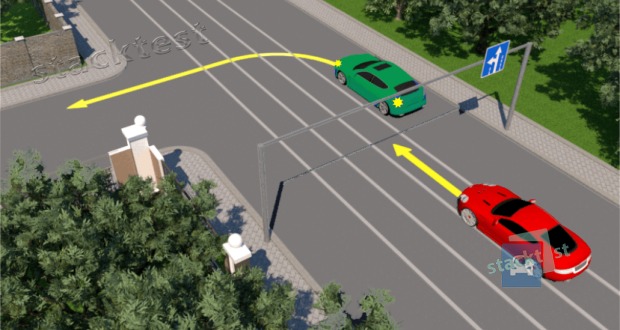 Vai sarkanā automobiļa vadītājam atļauts šķērsot krustojumu, braucot pa tā paša virziena tramvaja sliežu klātni?