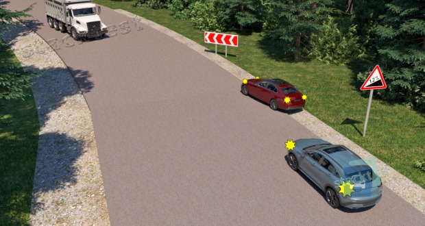 Vai pretimbraucošajam kravas automobilim ir braukšanas priekšroka attēlotajā situācijā?