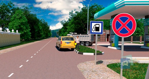 Vai viegla automobiļa vadītajam atļauts apstaties, lai izsēdinātu pasažierus, attēlotajā situācijā?