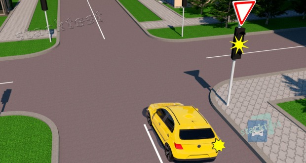 Vai attēlotajā situācijā redzama atkāpe no malējā stāvokļa ir pieļaujama, ja automobiļa gabarītu un pa labi esošā divvirzienu ceļa brauktuves platuma dēļ nav iespējams nogriezties pa labi, neiebraucot pretējā braukšanas virziena pusē?