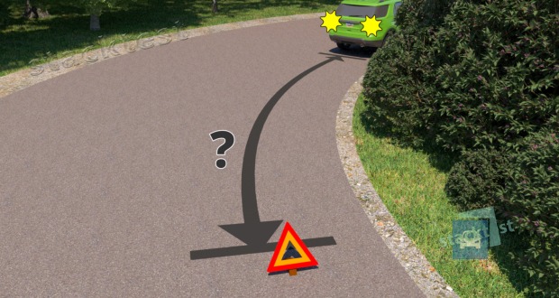 Kada attaluma no viegla automobiļa jaizliek avarijas zime attēlotajā situācijā?