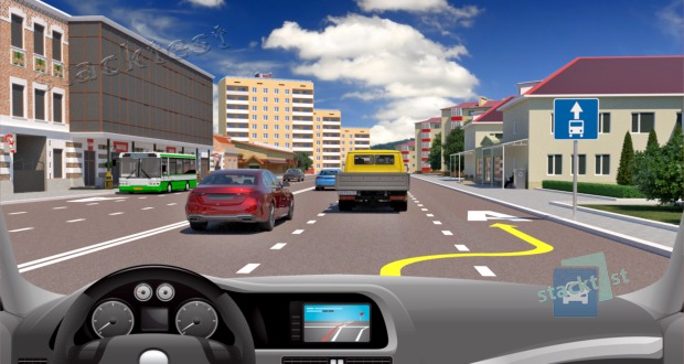 Vai atļauts apsteigt priekša braucošo automobili pa labo joslu attēlotājā situācija?