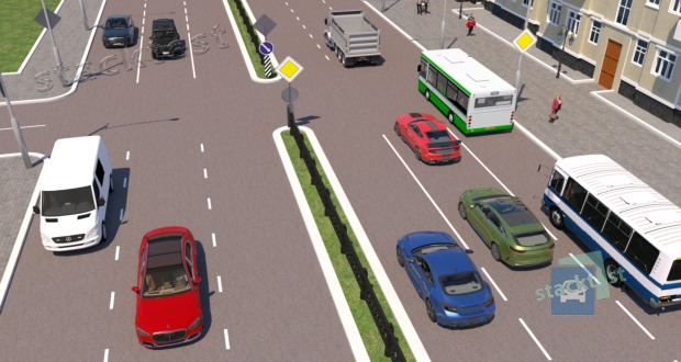 Kados virzienos atļauts braukt zilā automobiļa vadītājam apdzīvotā vietā?