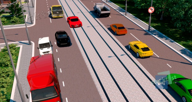 Vai sarkana automobiļa vadītajam atļauts šķērsot krustojumu pa tramvaja sliežu klātni?