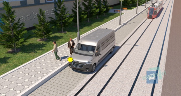 Vai automobiļa vadītajam atļauts apstaties attēlota situācijā,lai izkrautu kravu?