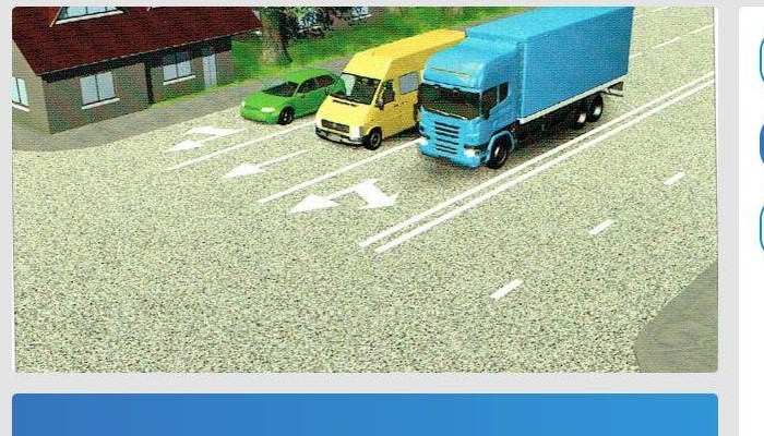 Kādos virzienos attēlotajā situācijā atļauts braukt kravas automobiļa vadītājam apdzīvotā vietā, ja kravas automobiļa pilna masa ir 7,5 t?