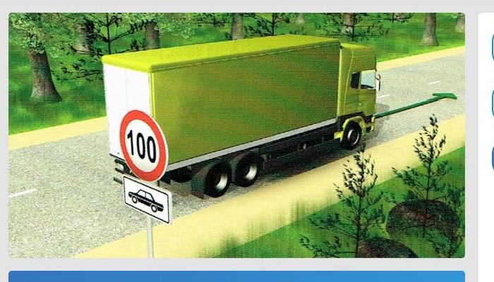 Ar kādu maksimālo ātrumu atļauts braukt kravas automobiļa vadītājam attēlotajā situācijā, ja kravas automobiļa pilna masa ir 8 t?