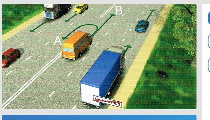 Kādos virzienos attēlotajā situācijā atļauts braukt autobusa vadītājam?