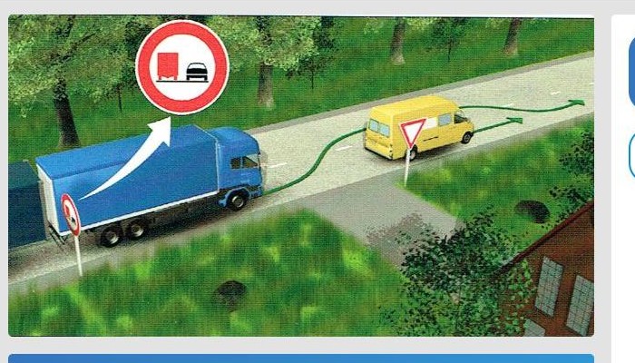 Vai kravas automobiļa ar piekabi vadītājam atļauts apdzīt attēlotajā situācijā?
