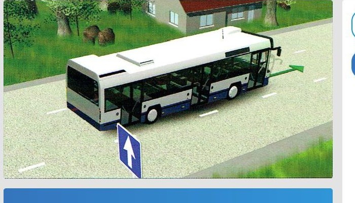 Pa kuru joslu attēlotajā situācijā atļauts braukt pasažieru sabiedriskā transportlīdzekļa vadītājam apdzīvotā vietā?