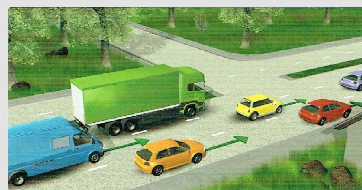 În ce direcții îi este permis să circule șoferul autoturismului în localitate, în situația ilustrată în figură?