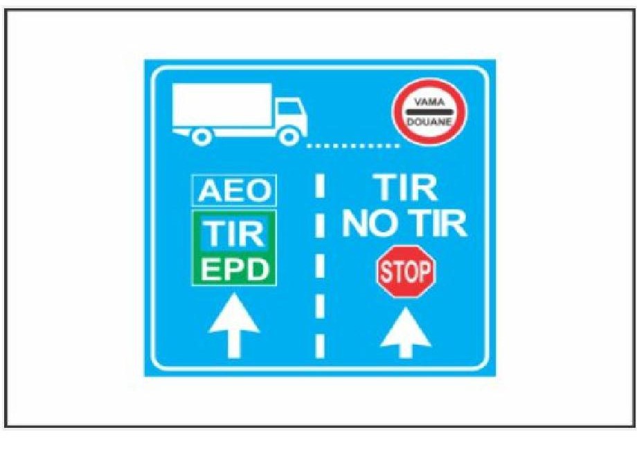 Indicatorul din imagine determină direcţiile permise de deplasare pentru autocamioanele şi ansamblurile de vehicule: