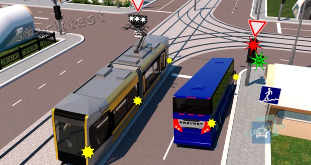 Precizaţi care din conducători are dreptul să traverseze intersecţia?