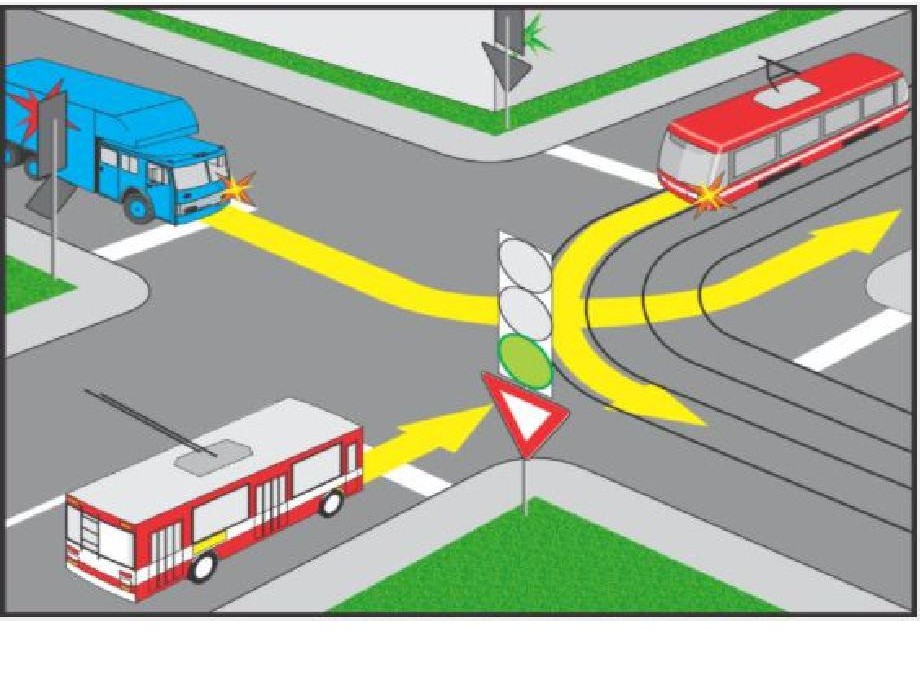 Troleibuzul va traversa intersecţia: