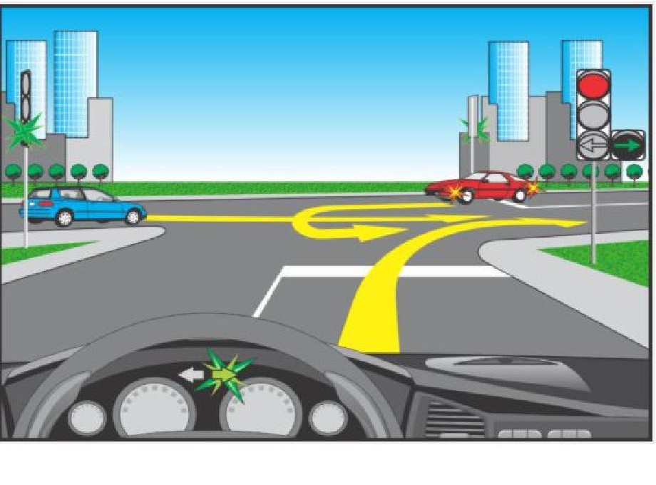 Aflându-vă la volanul autoturismului din imagine şi efectuând manevra de virare la dreapta veţi: