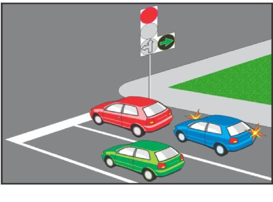Cum trebuie să procedeze conducătorul autoturismului roşu în situaţia din imagine?