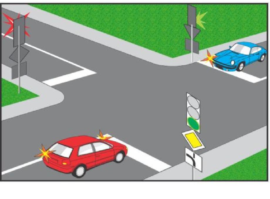 Autoturismul roşu va traversa intersecţia:
