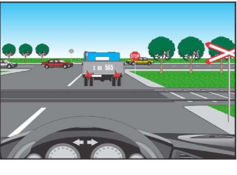 Precizaţi dacă, în situaţia din imagine, vi se permite angajarea în traversarea trecerii la nivel cu calea ferată?