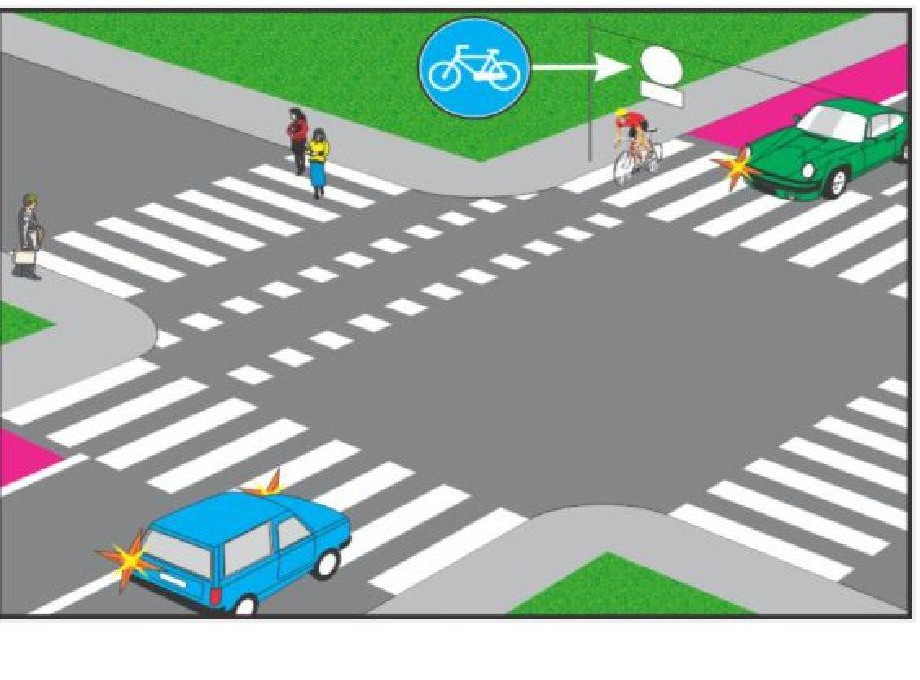 Participanţii la trafic din imagine vor traversa intersecţia în ordinea următoare: