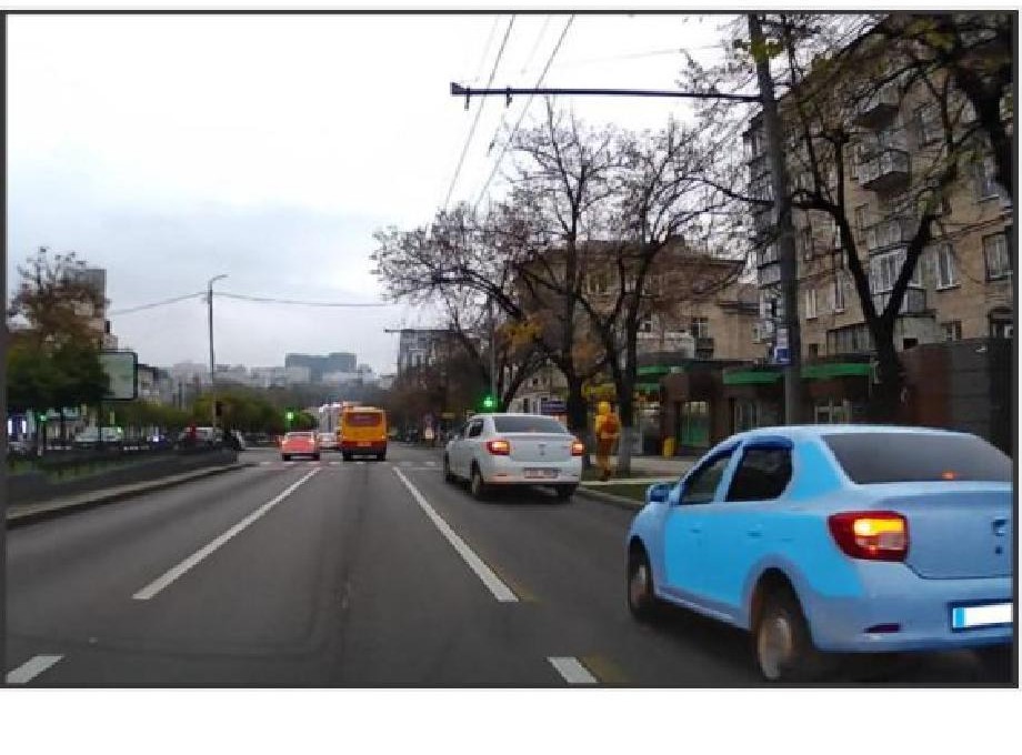 Precizați dacă conducătorului autoturismului alb i se permite oprirea în situația din imagine?